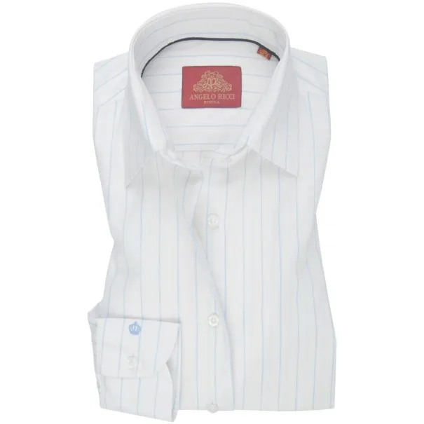 Chemise Femme Angelo Ricci Regular Fit en Popeline Rayée - Blanc et Bleu - Angelo Ricci