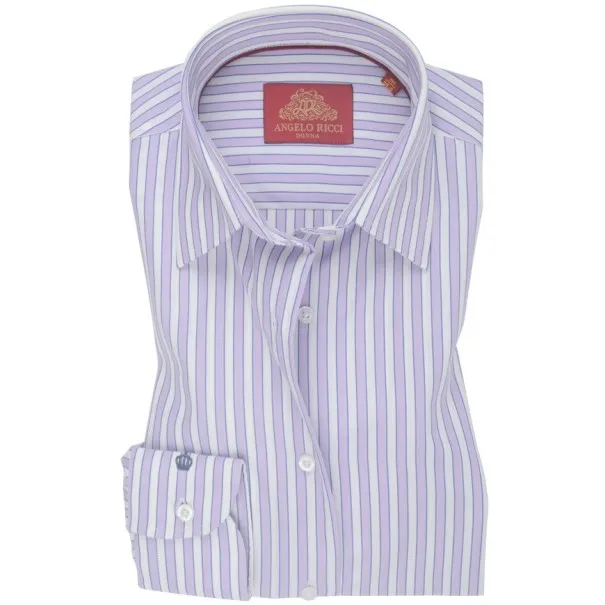 Chemise Femme Angelo Ricci Regular Fit en Popeline Rayée - Violet et Blanc - Angelo Ricci