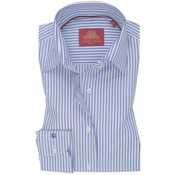 Chemise Femme Angelo Ricci Regular Fit en Popeline Rayée - Bleu et Blanc - Angelo Ricci