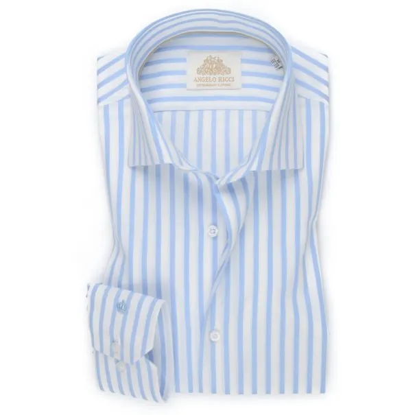 Chemise Femme Angelo Ricci Regular Fit en Popeline Rayée - Bleu Clair et Blanc - Angelo Ricci