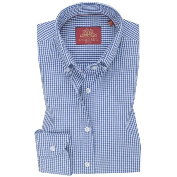 Chemise Femme Angelo Ricci Regular Fit en Popeline Motif Vichy - Bleu et Blanc - Angelo Ricci