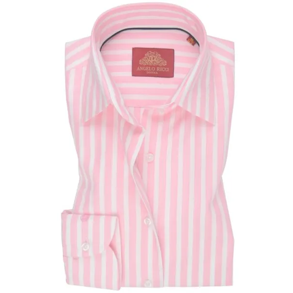 Chemise Femme Angelo Ricci Regular Fit en Popeline Rayée - Rose Clair et Blanc - Angelo Ricci