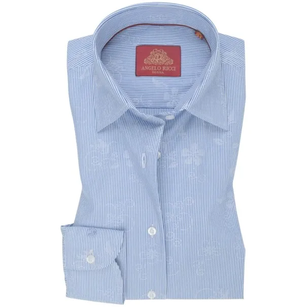 Chemise Femme Angelo Ricci Regular Fit en Popeline Rayée - Bleu et Blanc - Angelo Ricci