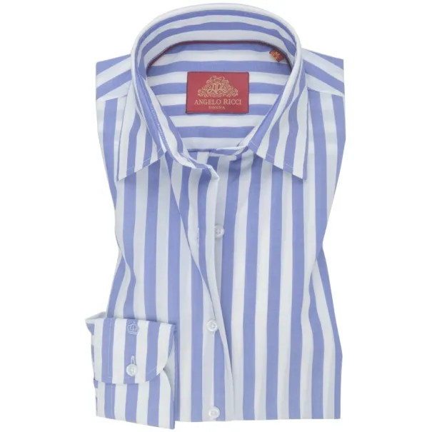Chemise Femme Angelo Ricci Regular Fit en Popeline Rayée - Bleu et Blanc - Angelo Ricci