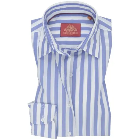 Chemise Femme Angelo Ricci Regular Fit en Popeline Rayée - Bleu et Blanc - Angelo Ricci