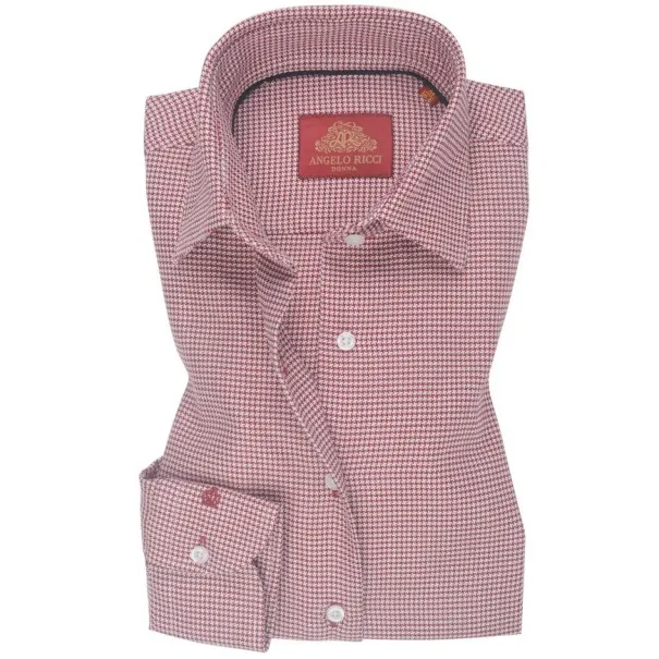 Chemise Femme Angelo Ricci Regular Fit en Popeline Motif Pied-de-Poule - Rouge et Blanc - Angelo Ricci