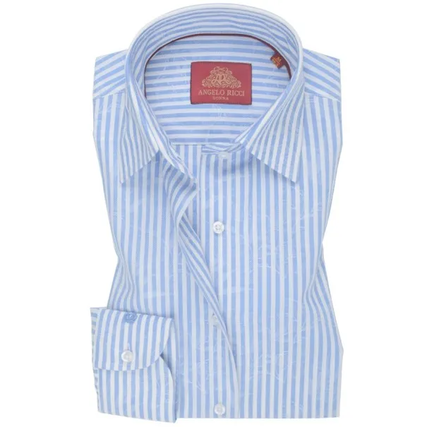 Chemise Femme Angelo Ricci Regular Fit en Popeline Rayée et Imprimée - Bleu Clair et Blanc - Angelo Ricci