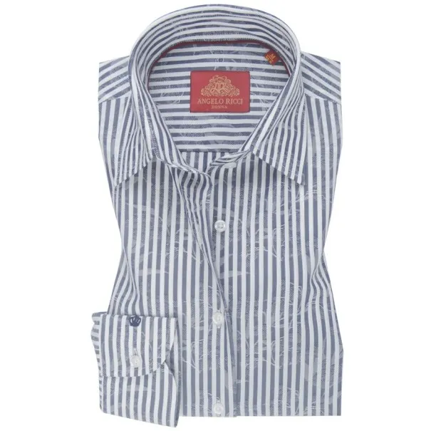 Chemise Femme Angelo Ricci Regular Fit en Popeline Rayée Bleu Marine et Blanc - Angelo Ricci