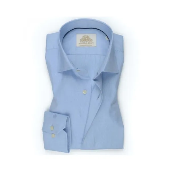 Chemise unie bleue en popeline - Angelo Ricci
