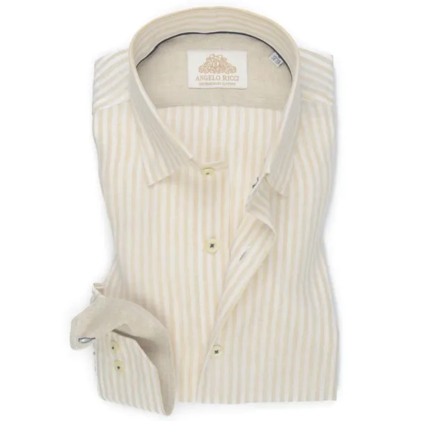 chemise en Lin blanc rayée beige - Angelo Ricci