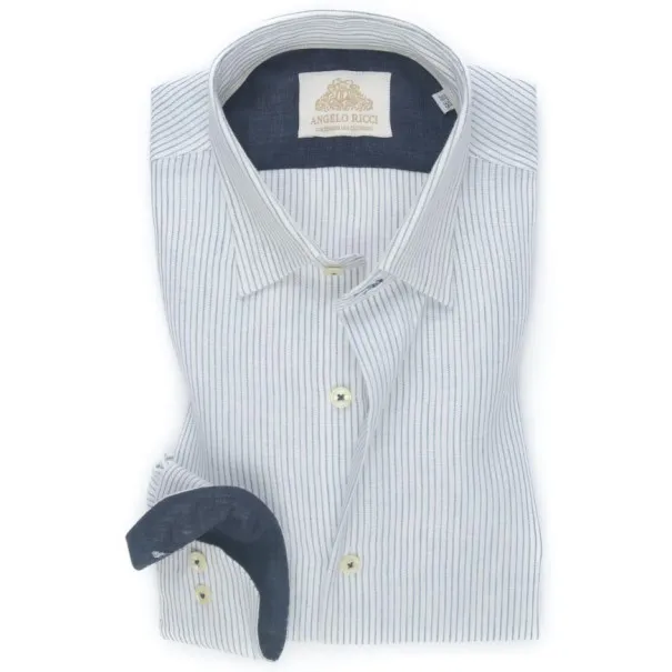 chemise en Lin blanc rayée bleu - Angelo Ricci