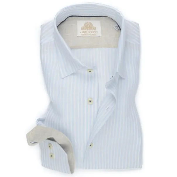 chemise en Lin bleu claire rayée - Angelo Ricci