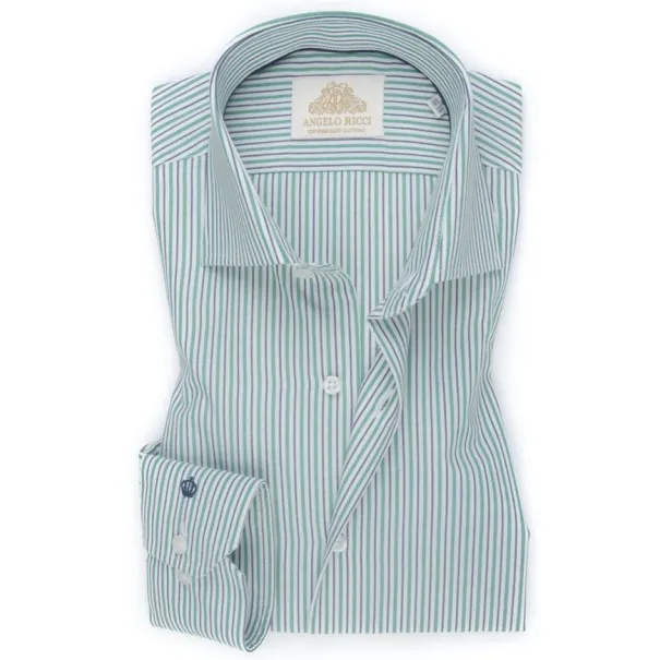 Chemise blanche à Rayures vertes et bleu - Angelo Ricci