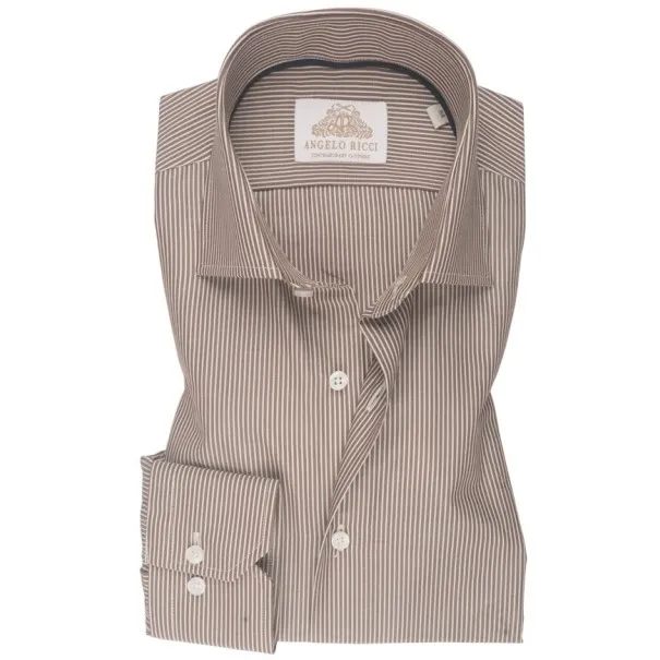 Chemise à rayures marron en twill - Angelo Ricci
