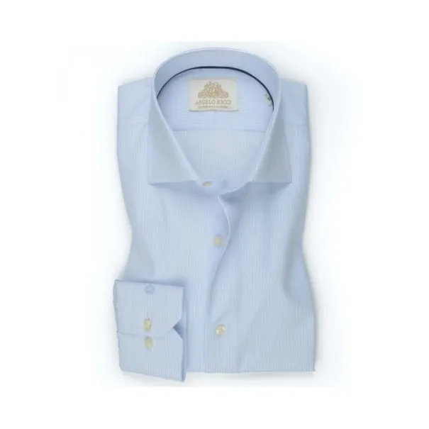 Chemise unie bleue en popeline - Angelo Ricci