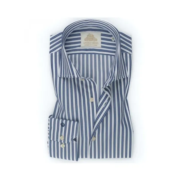 Chemise blanche à Rayures bleu foncé et pastel - Angelo Ricci