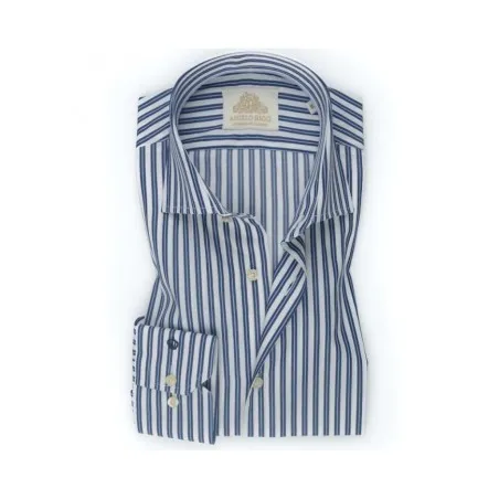 Chemise blanche à Rayures bleu foncé et pastel - Angelo Ricci