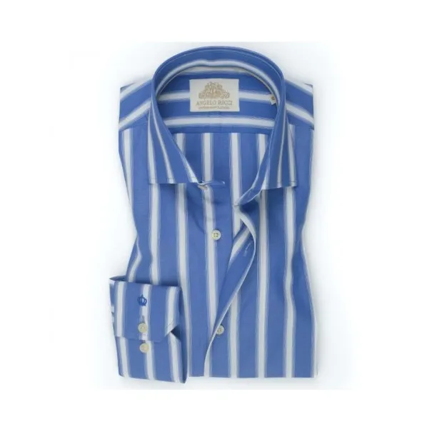 Chemise bleue foncée à Rayures blanches - Angelo Ricci