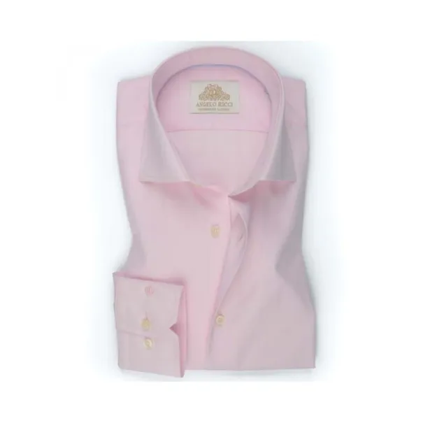 Chemise unie rose en popeline - Angelo Ricci