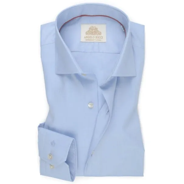 Chemise Homme unie bleue en popeline - Angelo Ricci