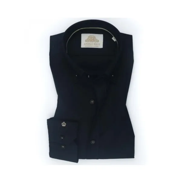 Chemise en popeline bleue foncé - Col Boutonné - Angelo Ricci