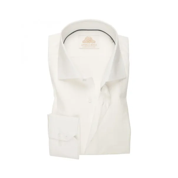 Chemise Homme blanc en twill coton à manches longues coupe Regular fit et Col classique - Angelo Ricci