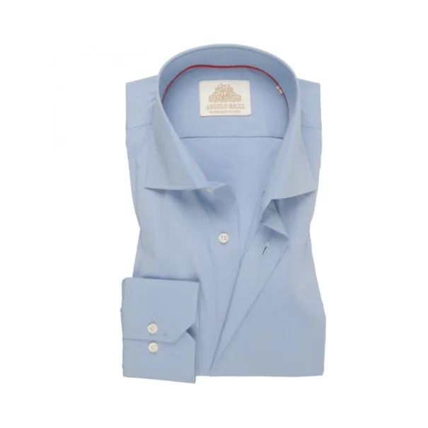 Chemise Homme bleu pastel en twill coton à manches longues coupe Regular fit et Col classique - Angelo Ricci