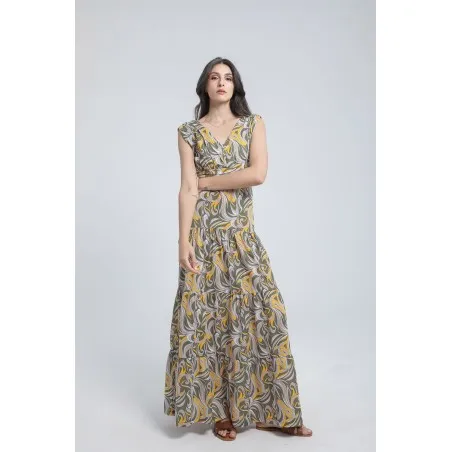 Robe longue imprimée à volants - Estelle