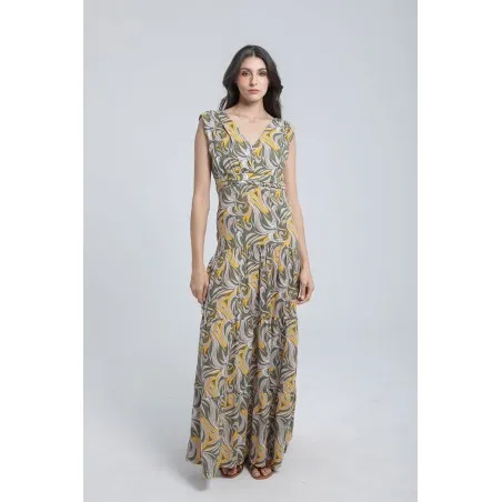 Robe longue imprimée à volants - Estelle