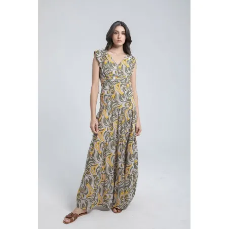 Robe longue imprimée à volants - Estelle