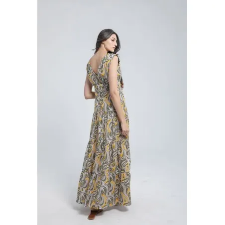 Robe longue imprimée à volants - Estelle
