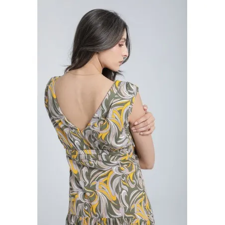Robe longue imprimée à volants - Estelle