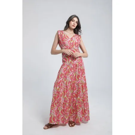 Robe longue imprimée à volants - Estelle