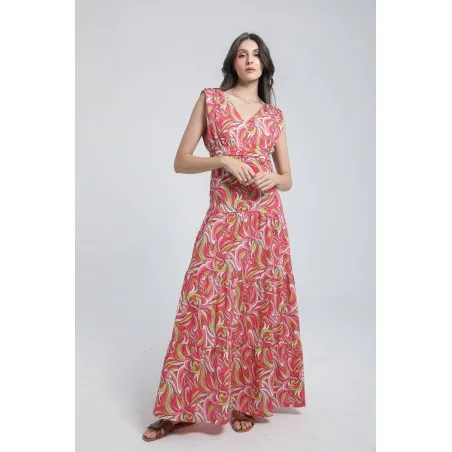 Robe longue imprimée à volants - Estelle