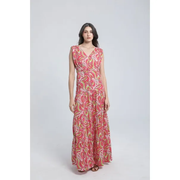 Robe longue imprimée à volants - Estelle