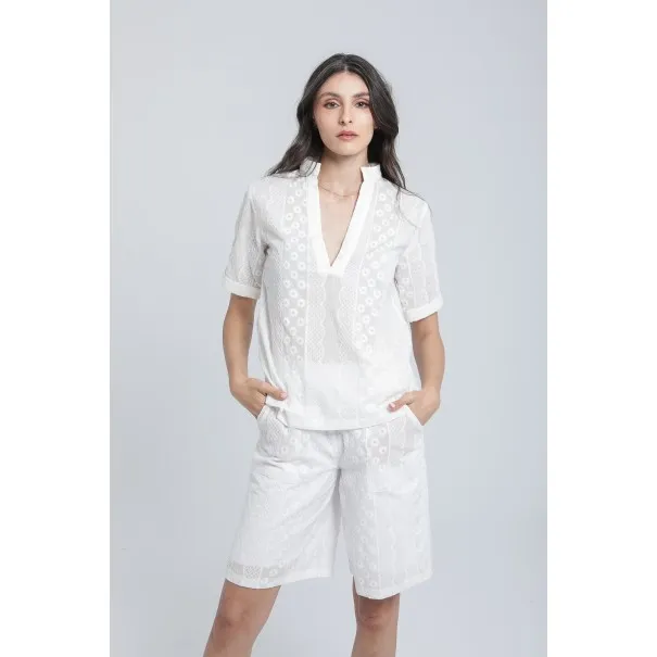 Ensemble tunique & bermuda en broderie anglaise - Estelle