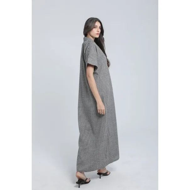 Robe longue à rayures fines en lin - Estelle