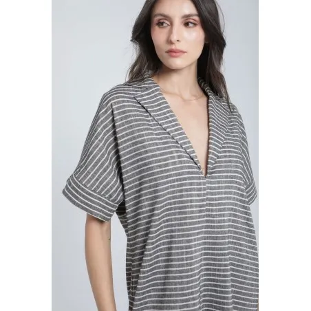 Robe longue à rayures fines en lin - Estelle