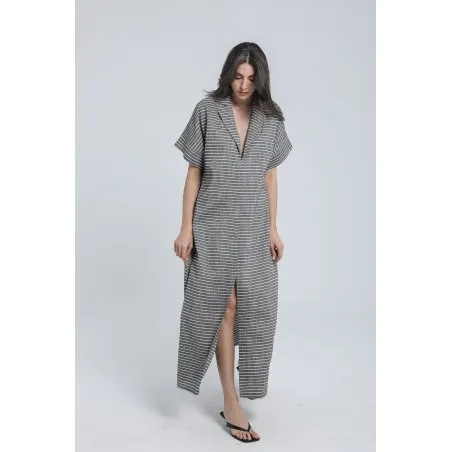 Robe longue à rayures fines en lin - Estelle