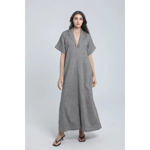 Robe longue à rayures fines en lin - Estelle