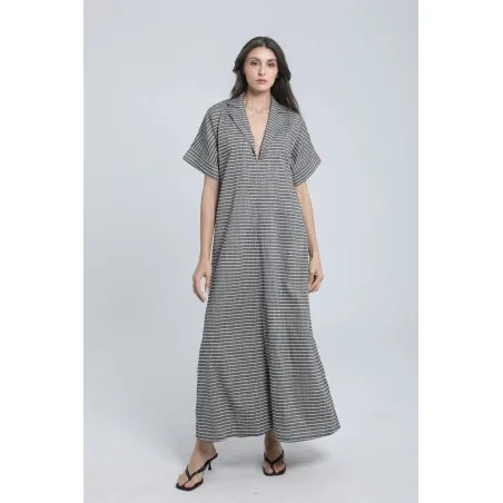 Robe longue à rayures fines en lin - Estelle