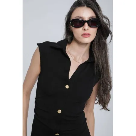 Robe noire ajustée à boutons dorés - Estelle