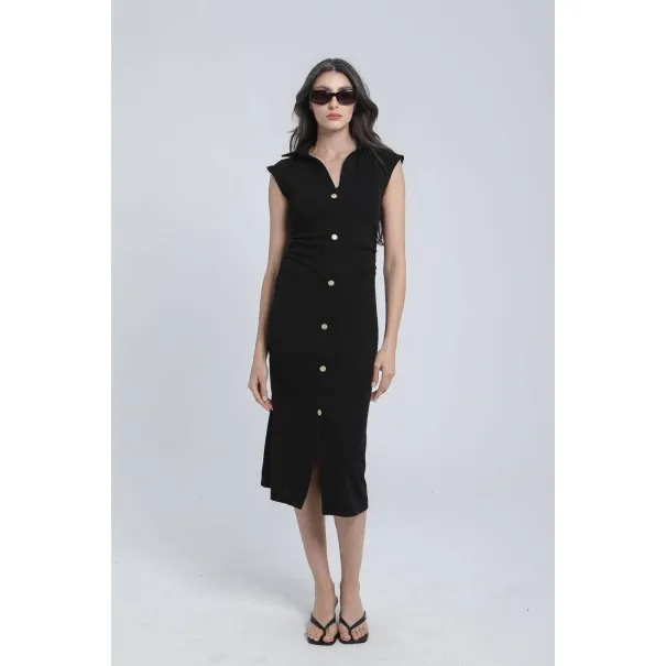 Robe noire ajustée à boutons dorés - Estelle