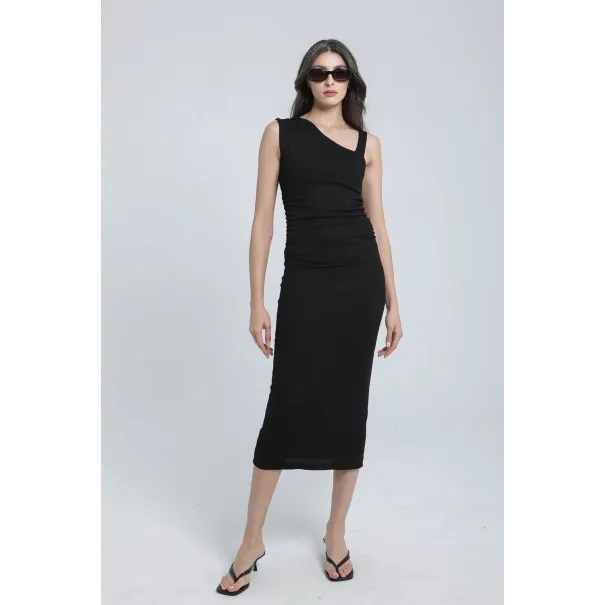 Robe noire asymétrique en maille - Estelle