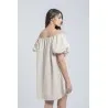 Robe courte col bateau en lin brodé - Estelle