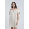 Robe courte col bateau en lin brodé - Estelle