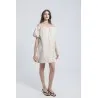 Robe courte col bateau en lin brodé - Estelle